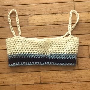 Crochet Crop Top with Blue and Cream Stripes